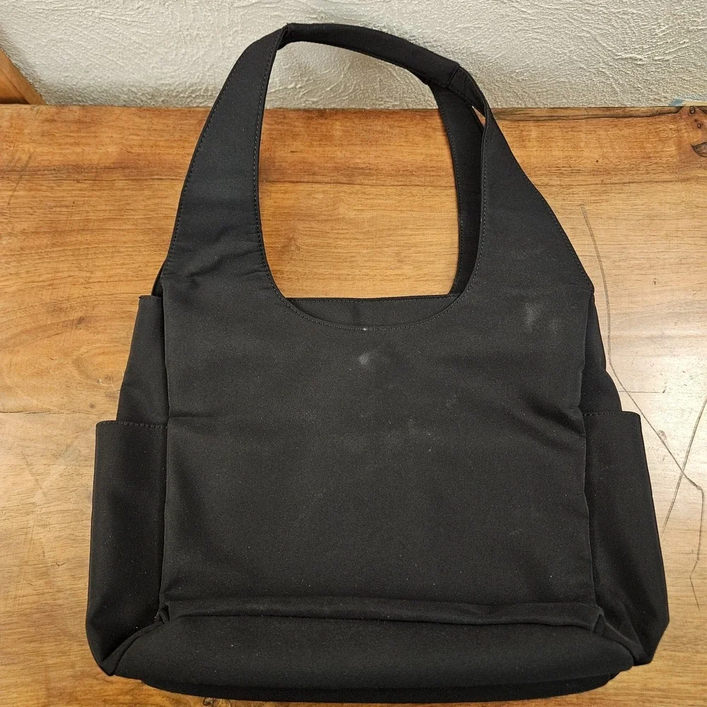 HOBO International Daily Carryall Black Shoulder Bag Double Handles Multi Pocket